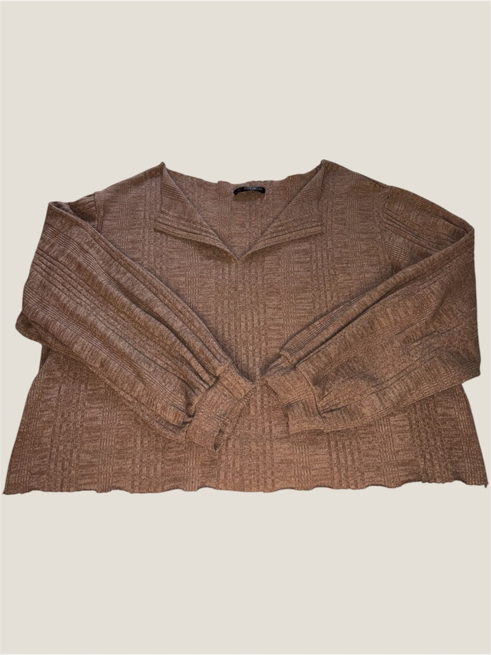 SHEIN Brown Textured V Neck Knit Cropped Sweater